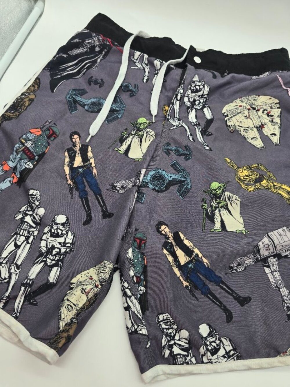 Star Wars Swim Trunks Mens Small Gray Character Print Drawstring Mesh Lined